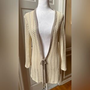 Coldwater Creek Cable Knit Cardigan Sweater Womens Medium Cream Linen/Cotton…